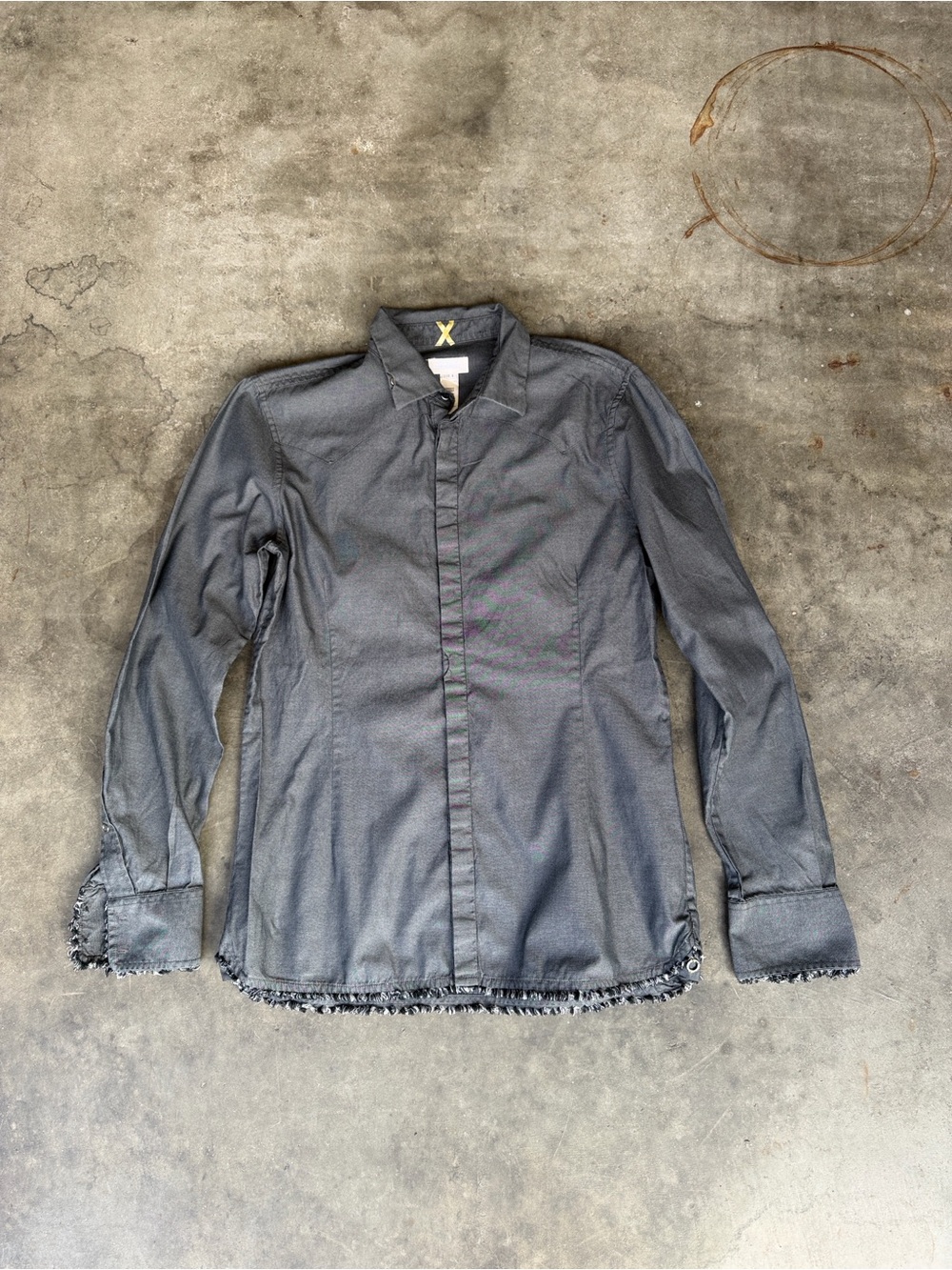 Diesel Button Shirt Grey Long Sleeve Cotton Distressed Men’s Large